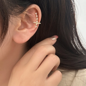 Cross Shape Ear Cuff Copper With Cubic Zirconia No Piercing Needed Elegant Fashion Jewelry For Women Gold Silver Plated