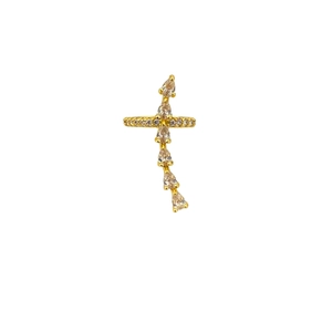 Elegant gold-plated cross clip earrings with sparkling zirconia in a teardrop design