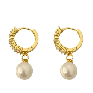 Elegant gold drop earrings featuring sparkling zircon accents and round white pearls