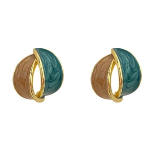Minimalist mixed-color enamel C-shape stud earrings with gold plating for women