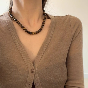 Collier vintage en perles d'oeil de tigre pour femme avec perles de pierre naturelle