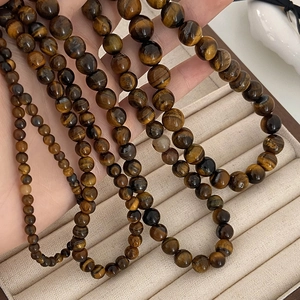 Collier En Perles D'Oeil De Tigre Naturel Style Vintage Français Chaîne De Clavicule Pour Femme Avec Pendentif Coeur