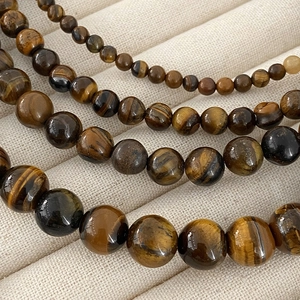 Collier vintage français en œil de tigre avec perles dorées pour femmes