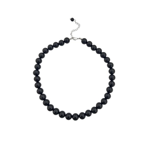 Minimalist black natural stone beaded necklace with adjustable silver lobster clasp