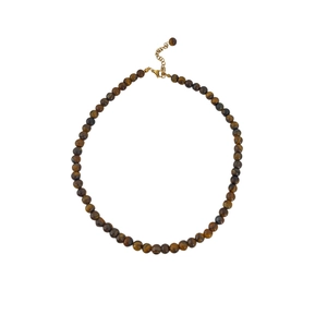 Collier en perles d'oeil de tigre poli avec fermoir mousqueton doré et chaîne réglable