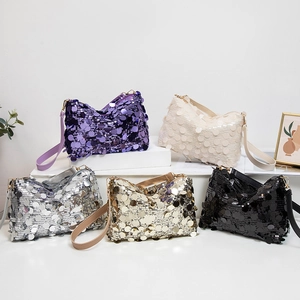 Sac Sous le Bras à Paillettes Brillantes pour Femmes Sac à Épaule Tendance Pochette de Soirée Chic Bandoulière en Similicuir PU