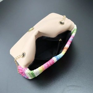 Colorful bohemian woven crossbody bag with PU leather flap and gold chain strap