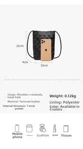 Specifiche dettagliate sulle dimensioni per borsa a tracolla intrecciata 21x14x4cm