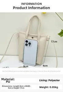 Detailed cream mini PU leather crossbody bag with size dimensions 8x4x17cm and magnetic clasp