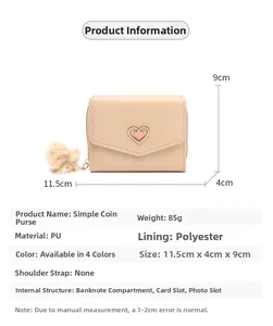 Detailed size specifications of the minimalist beige tri-fold PU leather wallet