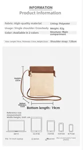 Size chart showing dimensions for the woven crossbody bag with strap length details