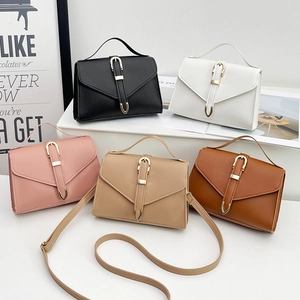 Women Fashion PU Leather Crossbody Bag Small Square Bag With Gold Metal Buckle Single Adjustable Strap Daily Shoulder Bag