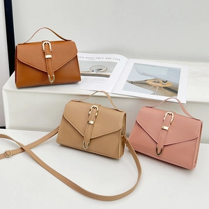 Chic solid color square bags in brown beige and pink with gold buckles and top handles