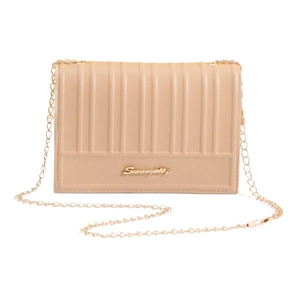 Sac à bandoulière kaki élégant pour femme avec texture plissée et détails logo dorés