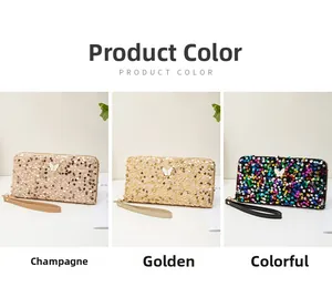 Comparaison détaillée de portefeuilles à paillettes en champagne, doré et multicolore