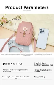 Pink PU shoulder bag with cat-ear metal buckle and pearl tassel in detail view