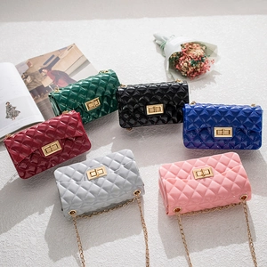 Quilted Jelly Shoulder Bag PVC Waterproof Chain Strap Crossbody Handbag For Women Chic Small Square Bag With Twist Lock