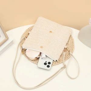 Straw crossbody bag with daisy weave texture and adjustable strap for women in summer