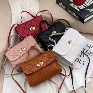Women Quilted Handbag PU Leather Small Square Bag With Gold Twist Lock Shoulder Crossbody Bag Korean Style Versatile