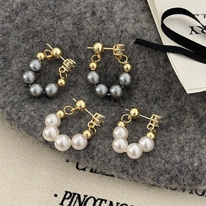 C-Shape Artificial Pearl Hoop Earrings With Copper Earring Post And Zircon Elegant Minimalist Fashion Accessory For Women