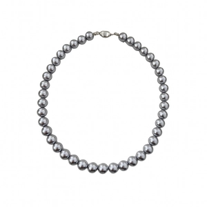 Elegant dark grey pearl necklace with a minimalist silver metallic spherical clasp