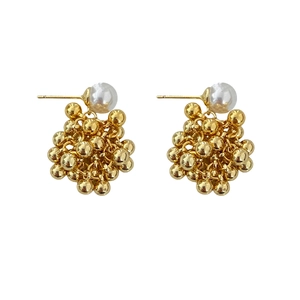 French vintage gold ball tassel earrings with white pearls for a stylish retro look