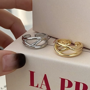 Minimalist Geometric Line Cross And Sphere Open Adjustable Ring Copper Gold Silver Plated Jewelry For Women Men