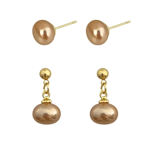 Elegante französische ovale Perlenohrringe und goldene Kugelstecker-Set mit S925-Silbernadeln