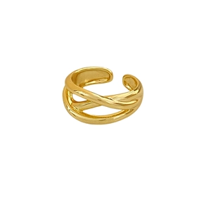 Minimalist golden criss-cross adjustable ring with smooth multi-layer intertwined lines