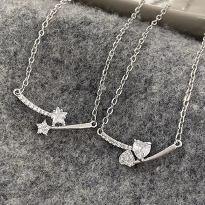 Star Heart Pendant Necklace Copper Zircon Inlaid Simple Light Luxury Clavicle Chain Jewelry For Women Gift