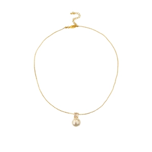 Elegant gold chain necklace with round pearl pendant and sparkling cubic zirconia stone