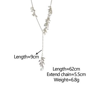 Silver leaf tassel pendant necklace dimensions with 62cm chain and 9cm fringe drop
