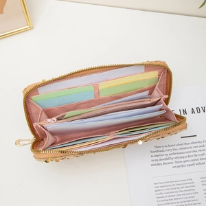 Portefeuille long scintillant pour femme avec compartiments et porte-cartes