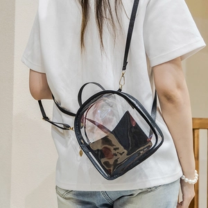 Clear PVC mini backpack with black leather trim and inner pouch for summer fashion