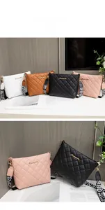 Detailed set of quilted crossbody bags in white brown black and pink with wide straps