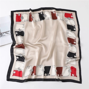 Foulard Carré Élégant Toucher Satin Satin Tour De Cou Français Rétro Imprimé Géométrique Polyester Accessoire Mode Femme