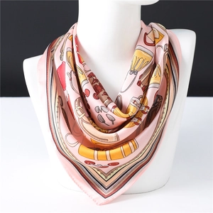Elegant Faux Satin Square Scarf Women Retro Handbag Print Neckerchief Versatile Satin Hair Band Bag Accessory Headband