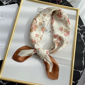 Vintage Floral Print Faux Satin Square Scarf Polyester Satin Neck Wrap Women Elegant Retro Hair Tie Fashion Accessory