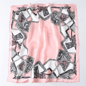 Detailed view of 70x70cm square silk scarf with geometric patterns and golden accents