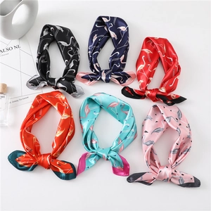Elegant Flamingo Print Satin Square Scarf Smooth Imitation Satin Neck Scarf Fashionable Hair Bandana For Women Office Lady Accessory