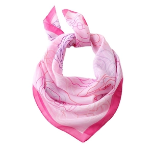 Pink gradient floral chiffon square scarf for women with soft silk texture drape