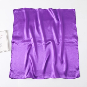 Classic deep purple satin silk square scarf with elegant sheen and smooth texture, 60cm size