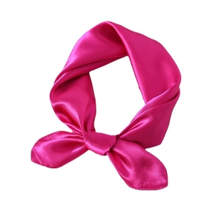 Classic rose red satin scarf for women shown as an elegant bow on a white background