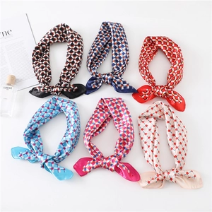 Geometric Plaid Square Scarf Neckerchief Imitation Satin Satin Neck Tie Hair Band Fashion Accessory For Women Elegant