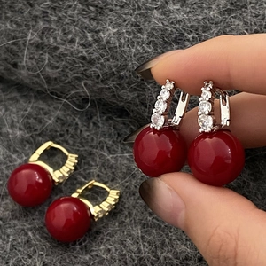 Rote Kunstperlen Ohrhänger Mit Legierung Strass Kupfer Ohrstecker Elegante Festliche Hochzeit Schmuck Für Damen