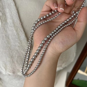 Grey Faux Artificial Pearl Necklace With Metal Extension Chain Elegant Minimalist Clavicle Jewelry For Women