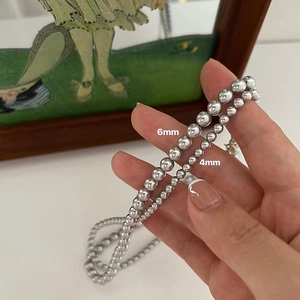 Silver bead chain necklace in 4mm and 6mm sizes with a high-shine mirror finish