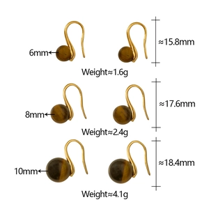 Detailed size chart for 6mm to 10mm tiger eye hook earrings with dimensions and weight