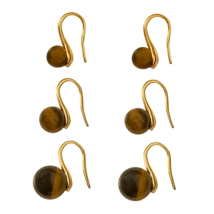 Vintage tiger eye stone earrings with gold-plated hooks in a repetitive array display
