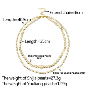 Détails du collier de perles double couche montrant les tailles 4-6mm et la longueur